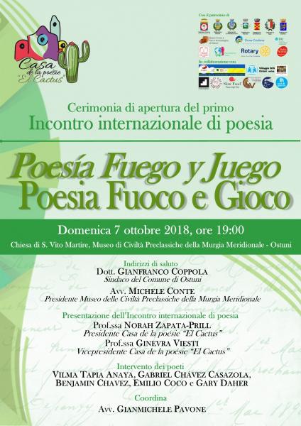 Cerimonia di apertura del primo Incontro internazionale di poesia “Poesía Fuego y Juego” (Poesia Fuoco e Gioco)