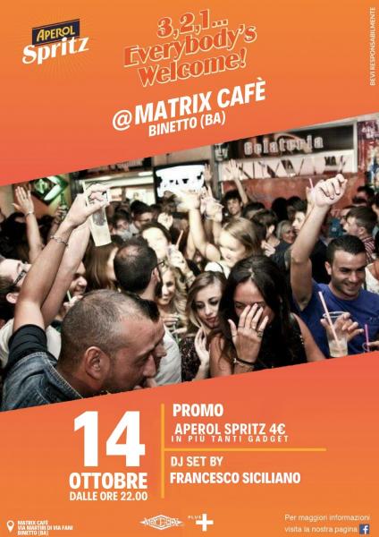Domenica 14/10 Aperol Spritz Party al Matrix Cafè di Binetto