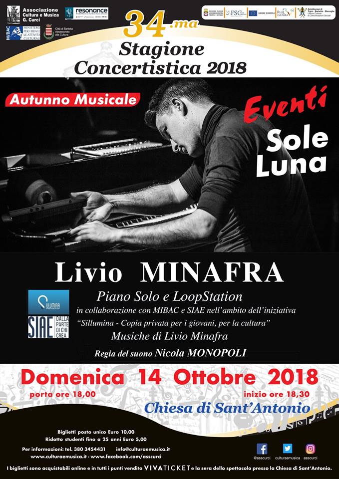 “SOLE LUNA ” Livio Minafra piano solo e loop station, Nicola Monopoli, regia del suono, in