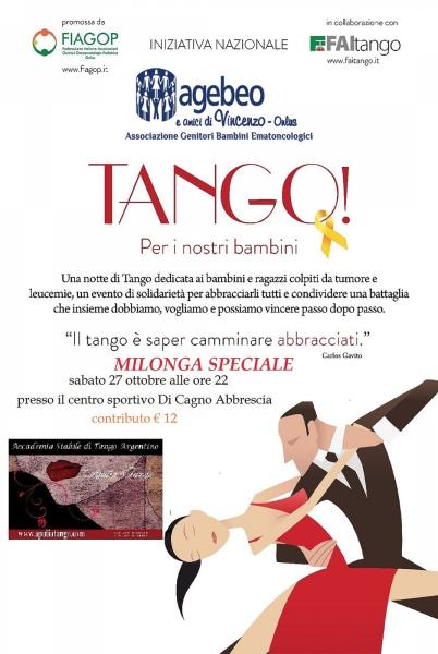 TANGO per l’oncoematologia pediatrica! L’Italia si trasforma in una grande Milonga ‘dorata’ per stringere in un abbraccio bambini e adolescenti che combattono il cancro.
