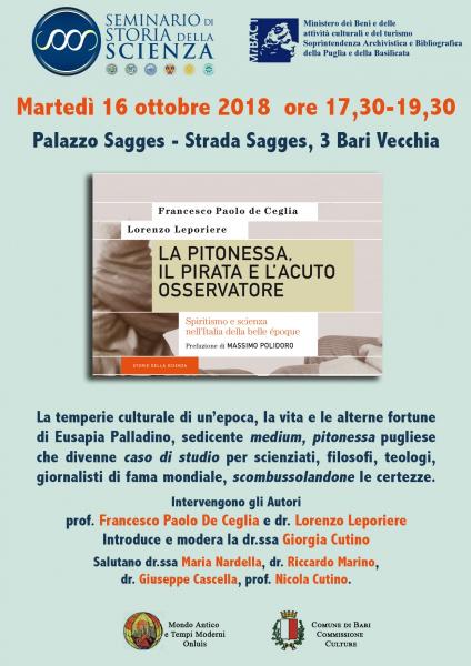Presentazione del volume di Francesco Paolo de Ceglia e Lorenzo Leporiere, La pitonessa, il pirata e l'acuto osservatore