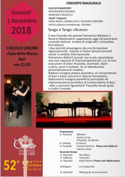 Concerto Inaugurale 52 stagione concertistica "Il Coretto" Tango &Tango Nuevo