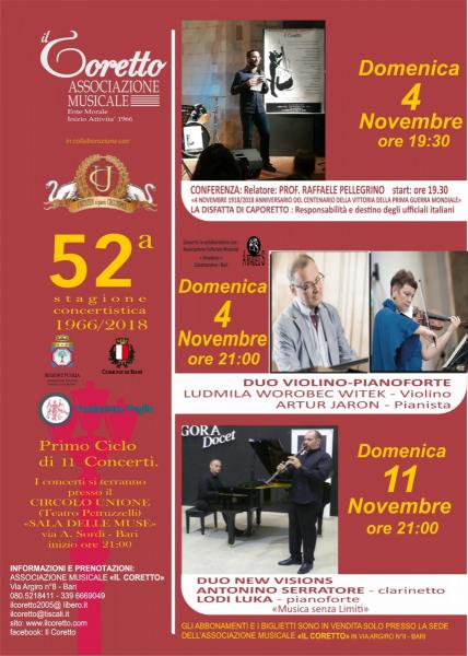 Eventi per  Stagione Concertistica dello storico Ente Morale "Il Coretto" di Bari