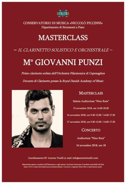 Concerto e masterclass di clarinetto con il M° Giovanni Punzi a Bari
