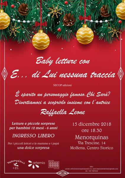 “E…di lui nessuna traccia” Il 15 dicembre l’appuntamento delle Baby letture nel centro storico di Molfetta
