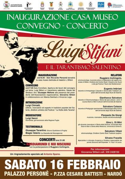 Inaugurazione casa museo del violinista di tarantate Gigi Stifani e concerto di pizzica con i"Kardiamundi" ed i "Nui Nisciunu"