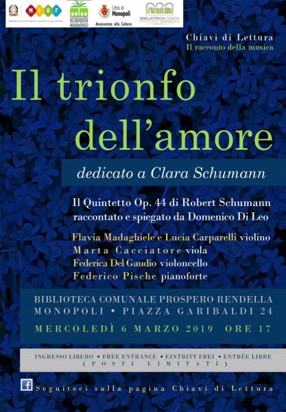 Il trionfo  dell’amore (dedicato a Clara Schumann)  / Il Quintetto Op.44 di Robert Schumann raccontato e spiegato da Domenico Di Leo