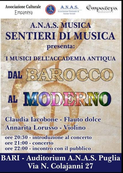 Sentieri di musica presenta:  I MUSICI DELL'ACCADEMIA ANTIQUA DAL BAROCCO AL MODERNO  30 maggio ore 20.30