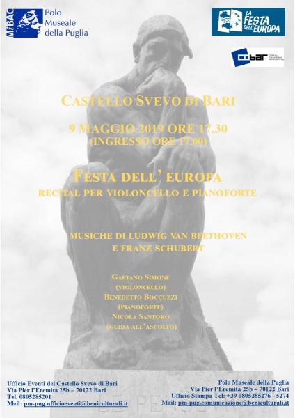 Festa dell'Europa 2019. Recital per violoncello e pianoforte. Musiche di Ludwig van Beethoven e Franz Schubert