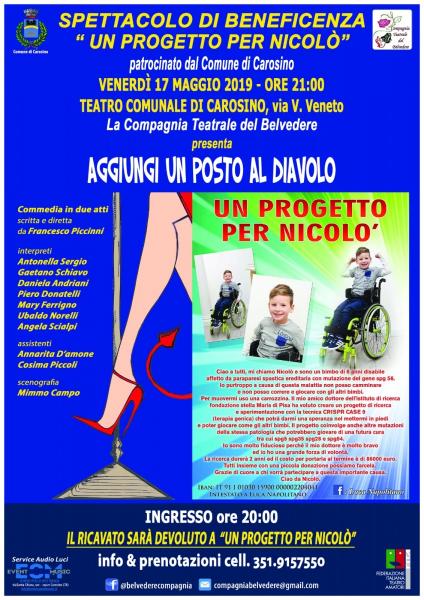 Aggiungi un posto al Diavolo a favore di "Un progetto per Nicolò" - Spettacolo di beneficenza per il piccolo Nicolò Napolitano