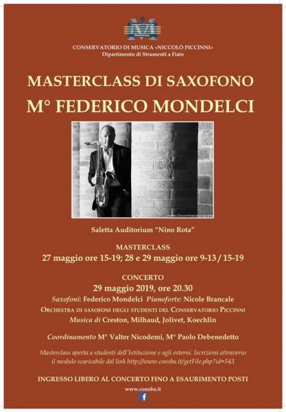 Masterclass e concerto di saxofono con il M° Federico MONDELCI