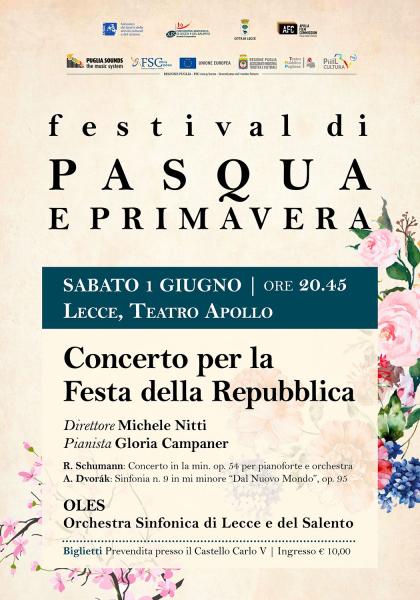 Concerto per la Festa della Repubblica. Michele Nitti dirige l'Orchestra OLES e Gloria Campaner al pianoforte.