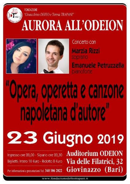 Domenica 23 "Opera, operetta e canzone napoletana d'autore" con il soprano Marzia Rizzi accompagnata al pianoforte da Emanuele Petruzzella