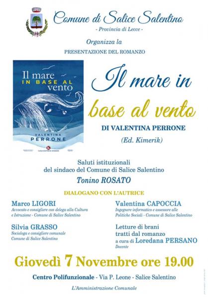 "Il mare in base al vento": a Salice il nuovo romanzo di Valentina Perrone