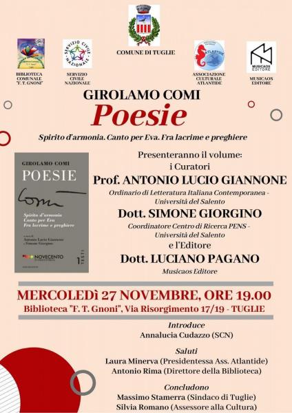 Presentazione di 'POESIE. Spirito d'armonia. Canto per Eva. Fra lacrime e preghiere' di Girolamo Comi