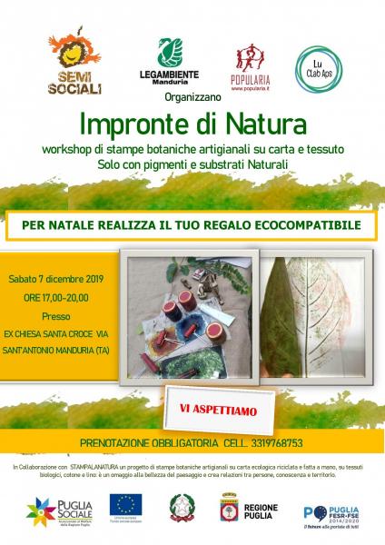 IMPRONTE DI NATURA: un incontro dedicato alla “stampa naturale” su tessuto o carta, sabato 7 dicembre a Manduria.