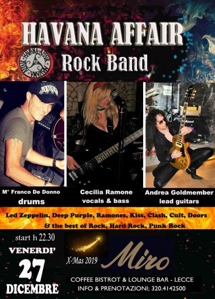 Live HAVANA AFFAIR Rock Band venerdì 27 dicembre al Miro Bistrot, Lecce