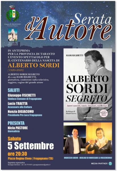 SERATA D'AUTORE : evento - spettacolo  " Alberto Sordi segreto "