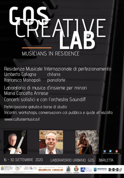Residenza Musicale “Gos Creative Lab “ Al via il progetto, nell’ambito della programmazione regionale                                 “Custodiamo la Cultura in Puglia” organizzato dall’Associazione Cultura e                         Musica “G. Curci” press