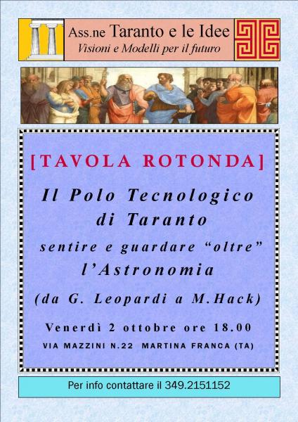 Il Polo Tecnologico di Taranto sentire e guardare “oltre” l'Astronomia (da G. Leopardi a M.Hack)