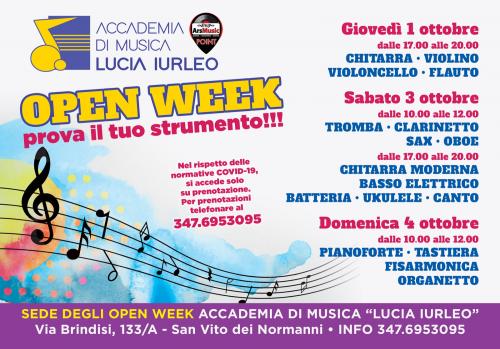 OPEN WEEK : A TUTTA MUSICA CON IL NUOVO ANNO ACCADEMICO 2020-21