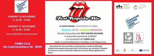 ETW 2020 - A BARI IL 20 e 27 NOVEMBRE SCREENING GRATUITO HIV