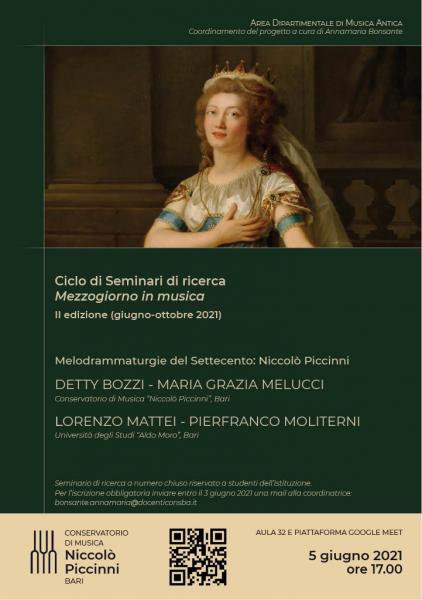 I prossimi appuntamenti del  Conservatorio “Niccolò Piccinni” di Bari: Melodrammaturgie del settecento
