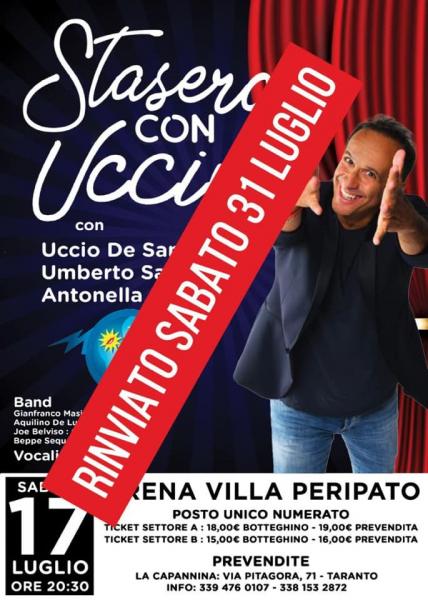 Rassegna Estiva Villa Perpato "Stasera con Uccio" con Uccio De Santis rinviato al 31 luglio