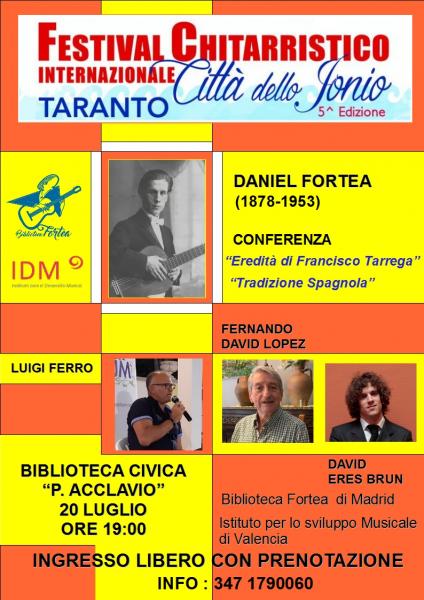Festival Chitarristico Internazionale "Città dello Jonio" Conferenza sul compositore Daniel Fortea
