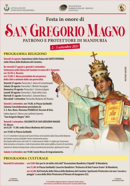 Festa in onore di SAN GREGORIO MAGNO patrono e protettore di Manduria, 2-3 settembre 2021
