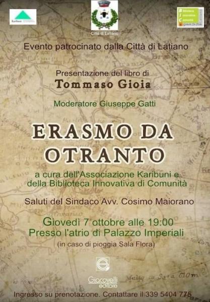 Presentazione libro "Erasmo da Otranto" di Tommaso Gioia