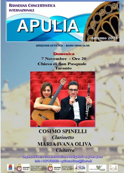 RASSEGNA CONCERTISTICA INTERNAZIONALE "APULIA" COSIMO SPINELLI-Clarinetto  MARIA IVANAOLIVA -Chitarra