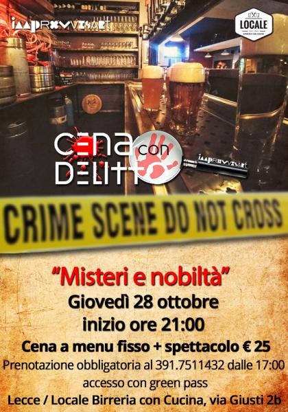 Cena con Delitto "Misteri e Nobiltà" il 18 novembre a Lecce
