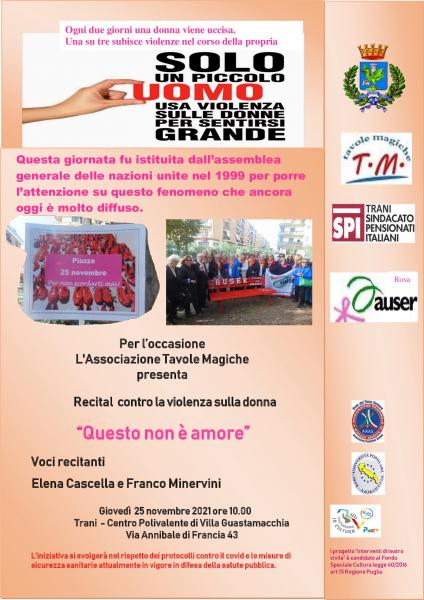 "QUESTO NON E' AMORE" Recital per la Giornata Contro la Violenza Sulle Donne