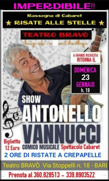 Il Grande Ritorno di ANTONELLO VANNUCCI al Teatro BRAVO' Domenica 23 Gennaio 2022 ore 19:00
