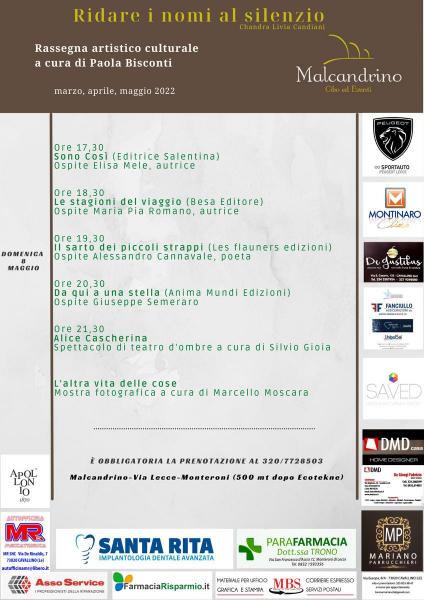 Domenica 8 maggio. Sesto appuntamento della rassegna “Ridare i nomi al silenzio”