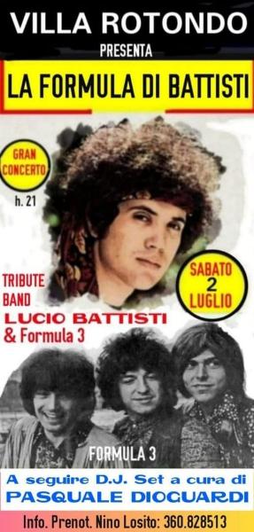 COVER DI STELLE presenta nei giardini di Villa ROTONDO la bella musica degli Anni '70 con "LA FORMULA DI BATTISTI" per omaggiare Battisti e i Formula 3 - Sabato 2 Luglio 2022 h. 21:00