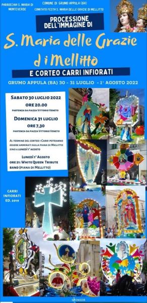Grumo Appula: Processione e Corteo Carri infiorati Madonna di Mellitto