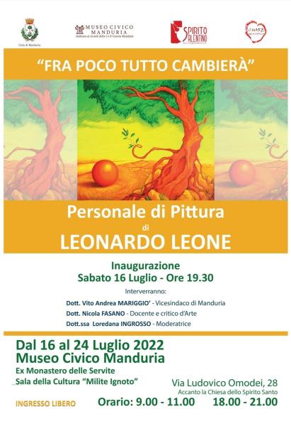 A Manduria “Fra poco tutto cambierà”: mostra personale di pittura di Leonardo Leone, dal 16 al 24 luglio.