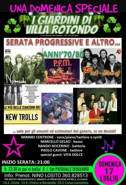 DOMENICA SPECIALE il 17 Luglio a Villa ROTONDO con la "MUSICA PROGRESSIVE e altro Anni '70 '80" dei NEW TROLLS - FORMULA 3 - SHOWMEN - NOMADI - POOH - P.F.M.