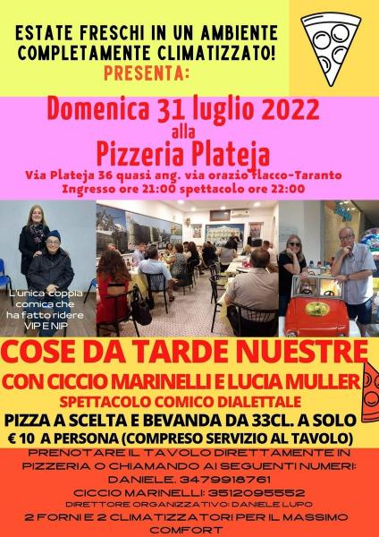 Torna il Cabaret di Ciccio Marinelli in Pizzeria. Imperdibile.
