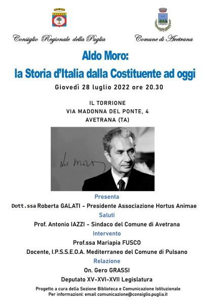 “Aldo Moro: la Storia d’Italia dalla Costituente ad oggi”, giovedì 28 luglio ad Avetrana