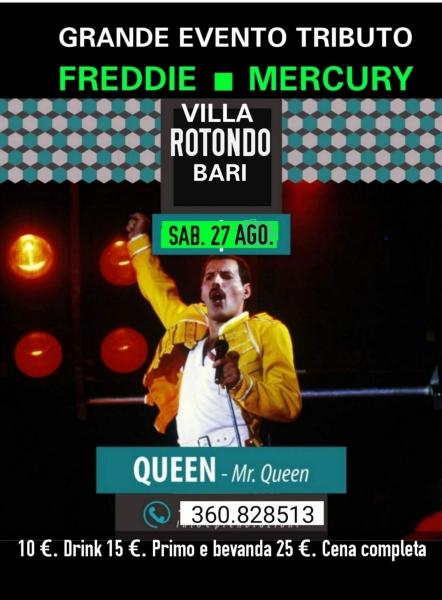 Mr. QUEEN tributo band di "FREDDIE MERCURY & QUEEN " è il concerto di spicco che si terrà questa ESTATE 2022 nei  giardini di Villa ROTONDO di Bari - Sabato 27 Agosto h. 21:00