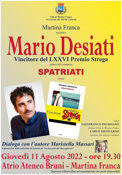 Incontro col vincitore del Premio Strega 2022 Mario Desiati