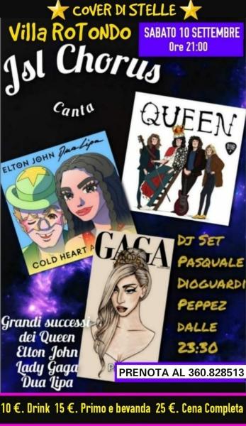 "JSL CHORUS" canta a Villa ROTONDO: QUEEN - ELTON JHON - LADY GAGA - DUALIPA - Sabato 10 Settembre h. 21.00