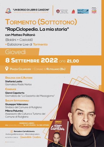 Presentazione del libro ed esibizione live di TORMENTO dei SOTTOTONO a Rutigliano, ospite della rassegna letteraria e musicale "UN BORGO DI LIBRI E CANZONI"