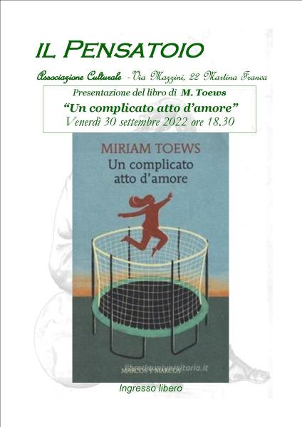 Presentazione del libro Un complicato atto d'amore di Miriam Toews