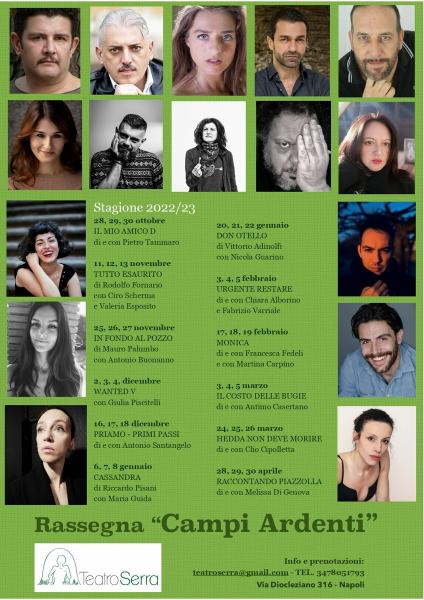 Presentata al Teatro Serra la rassegna “Campi ardenti”, stagione teatrale 2022/23. Il debutto venerdì 28 ottobre con “Il mio amico D. “, vincitore del Premio Fuoriluogo, con Pietro Tammaro, regia di Luca Saccoia