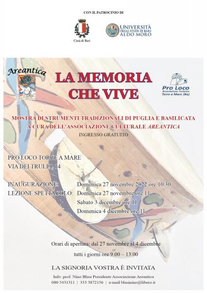 LA MEMORIA CHE VIVE MOSTRA DI STRUMENTI TRADIZIONALI DI PUGLIA E BASILICATA