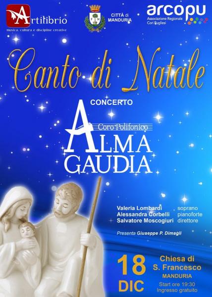 Eterogeneo e internazionale, il CANTO DI NATALE di Alma Gaudia per fare festa domenica 18 dicembre a Manduria nella chiesa di San Francesco.